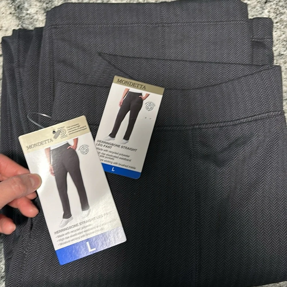 Mondetta Size L Women's Herringbone Straight Leg Pant Inseam 30.5” Black NWT